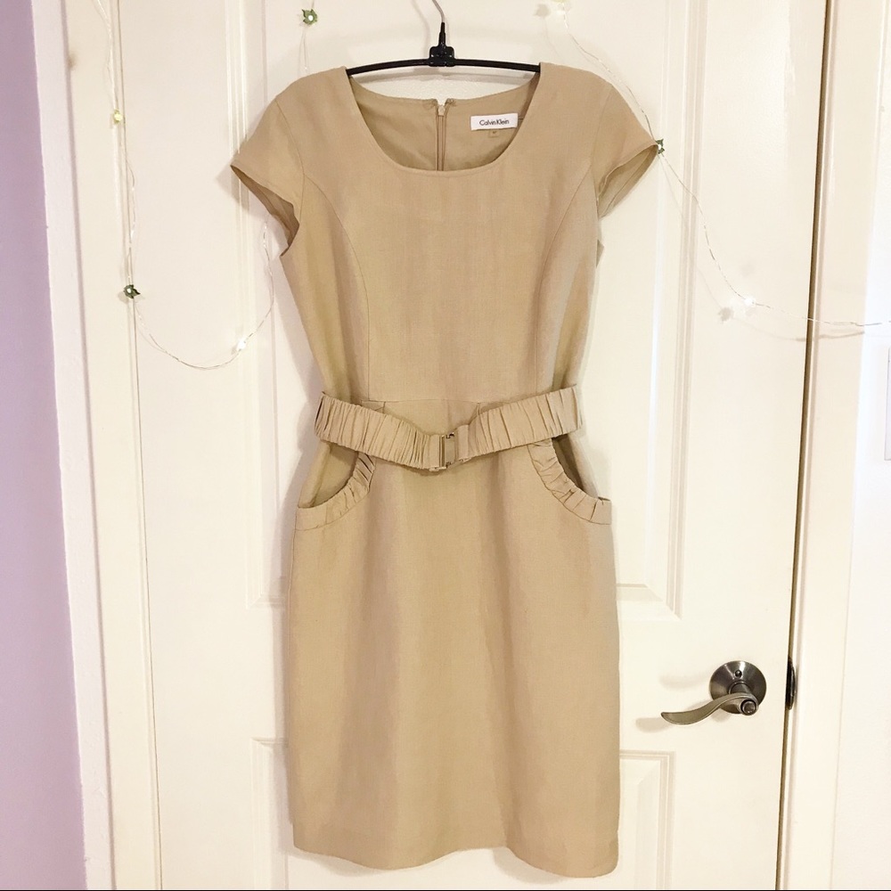 SOLD Calvin Klein Beige Dress w/Pockets